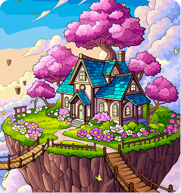 Cherry blossom house scene